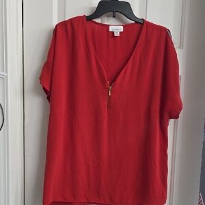 Jaclyn Smith Red Blouse with Gold Zip